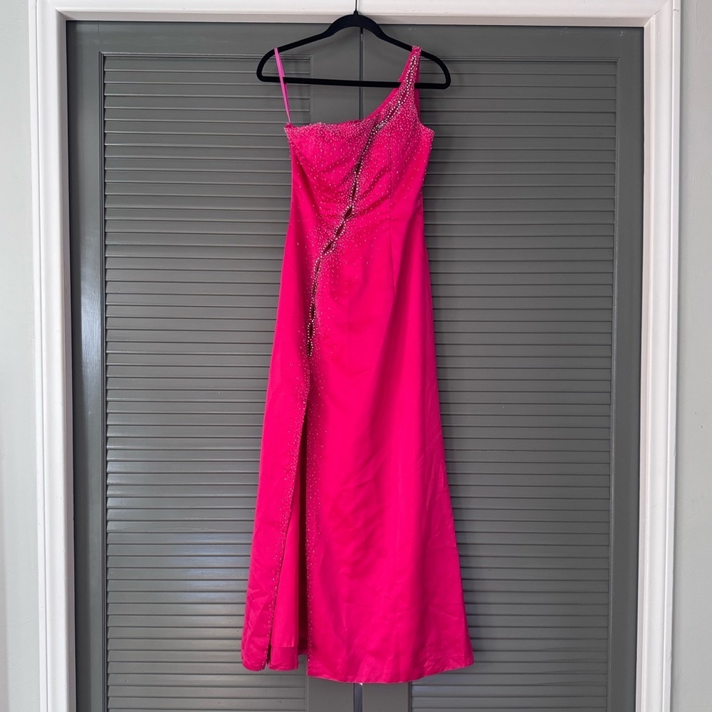 Vintage Jovani Pink Satin One Shoulder Gown